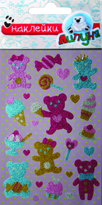 ЛИПУНЯ GS023 Блестящие наклейки Мишки и конфеты