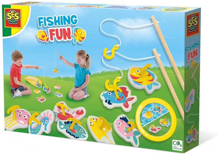 Набор игровой для улицы и дома "Веселая рыбалка", 2 деревянные удочки, 8 рыбок с пластиковыми крючками, 5 лет+, SES Creative (Outdoor)