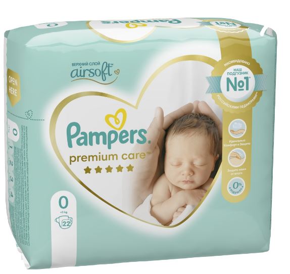 PAMPERS Подгузники Premium Care Newborn (<3 кг), 22 шт.