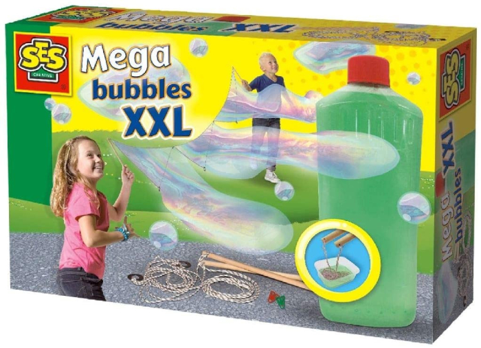 Набор игровой уличный "Мега-большие пузыри XXL", мыльный раствор 750 мл, инструменты для выдувания пузырей, 5 лет+, SES Creative (Outdoor)