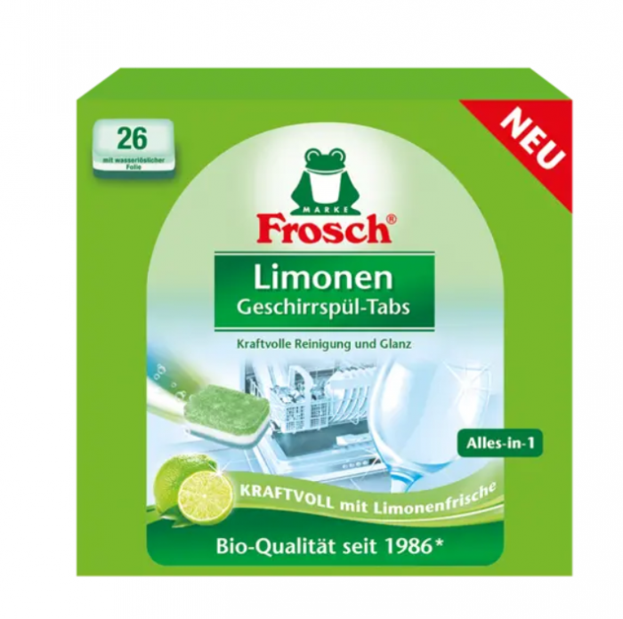 Таблетки для мытья посуды в посудомоечных машинах Лимон Frosch, 26шт